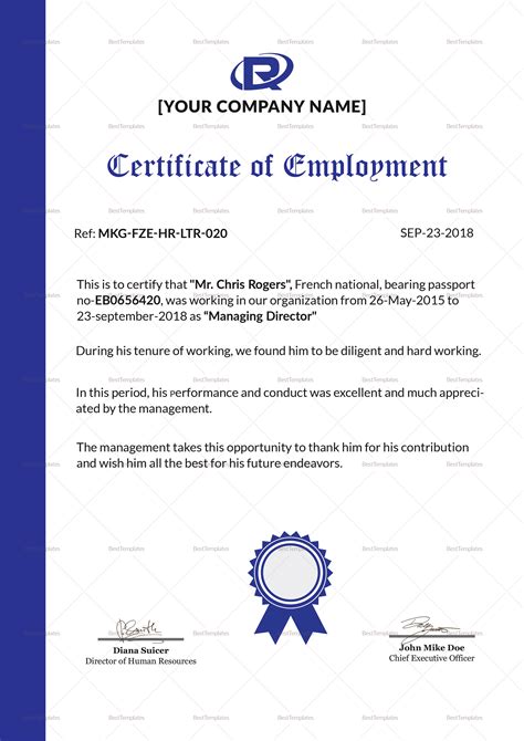 Employment Certificate .